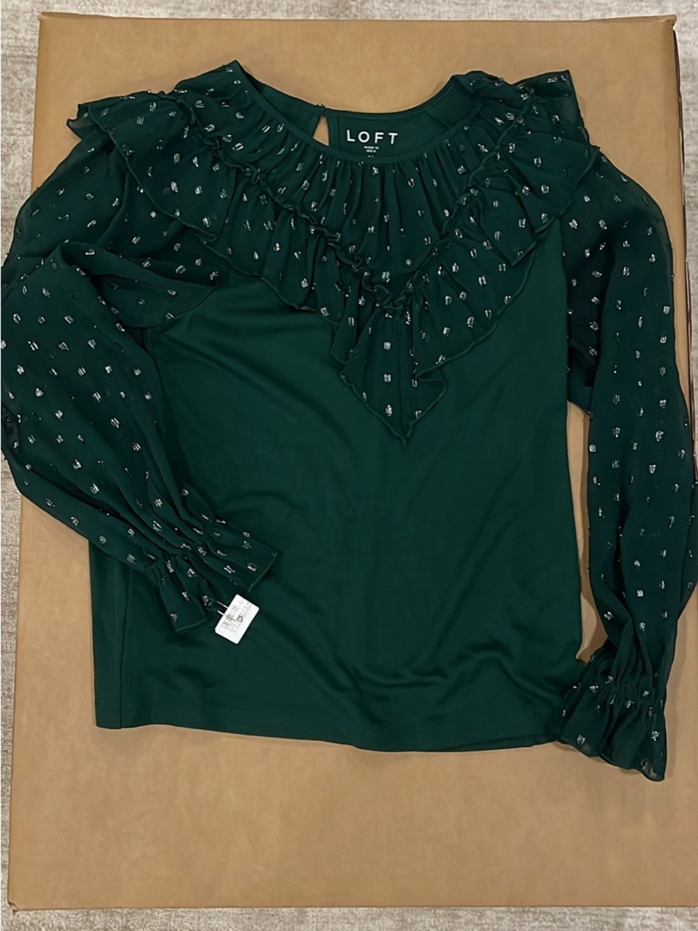 LOFT Emerald Green Ruffle-Yoke Blouse